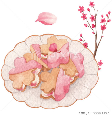 Cherry blossom dessert watercolor png element 99903197