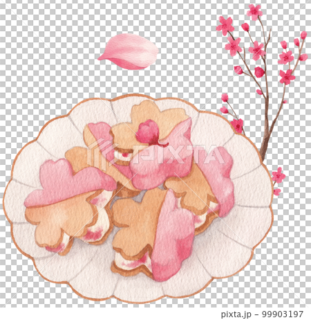 Cherry blossom dessert watercolor png element 99903197