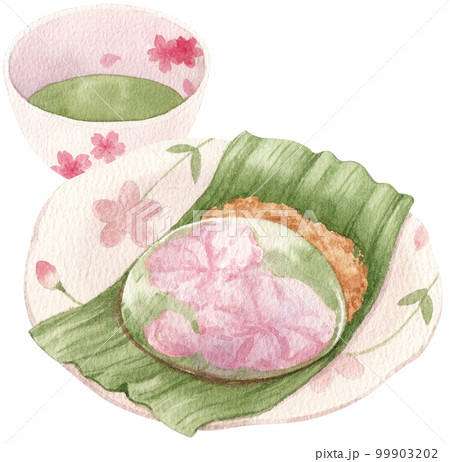 Cherry blossom dessert watercolor png element 99903202