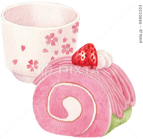 Cherry blossom dessert watercolor png element 99903203