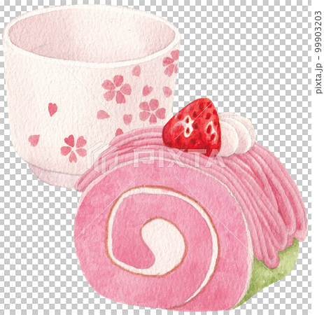 Cherry blossom dessert watercolor png element 99903203