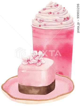 Cherry blossom dessert watercolor png element 99903206
