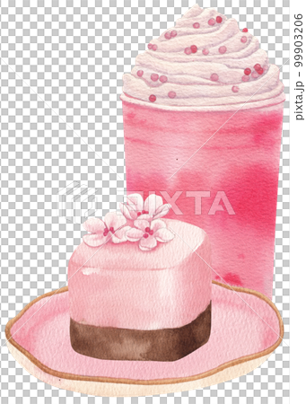 Cherry blossom dessert watercolor png element 99903206