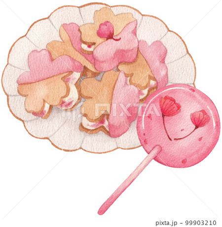 Cherry blossom dessert watercolor png element 99903210