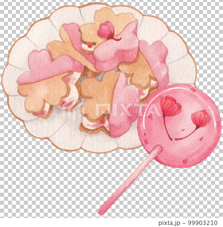 Cherry blossom dessert watercolor png element 99903210