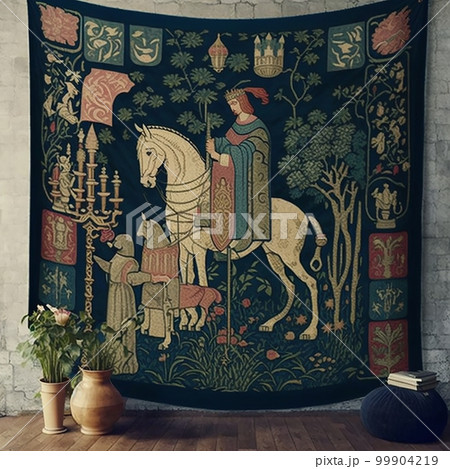 Antique medieval retro carpet tapestry with a...のイラスト素材