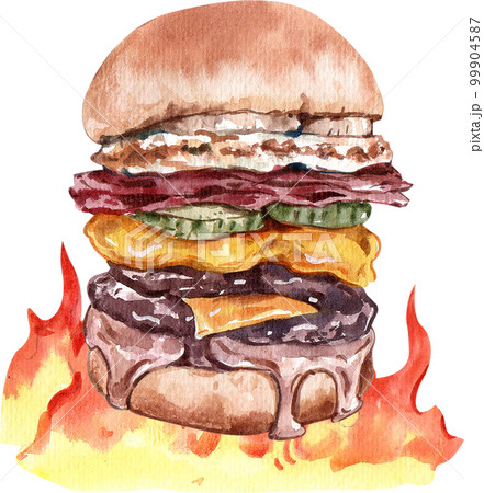 Burger fast food hand drawn watercolor illustration Restaurant 99904587