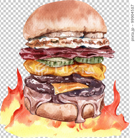Burger fast food hand drawn watercolor illustration Restaurant 99904587