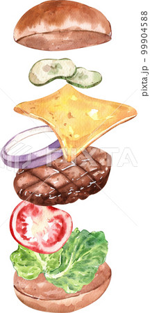 Burger fast food hand drawn watercolor illustration Restaurant 99904588