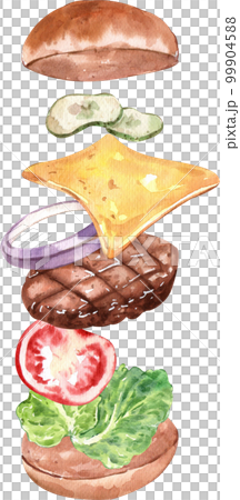 Burger fast food hand drawn watercolor illustration Restaurant 99904588