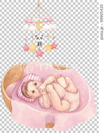 Newborn Baby Girl gift. Watercolor hand drawn... - Stock Illustration ...