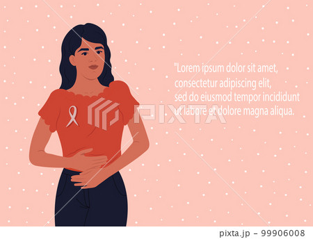 Endometriosis Awareness Ribbon. An African American woman and a symbol of women's health. World endometriosis awareness day. Vector flat illustration. 99906008