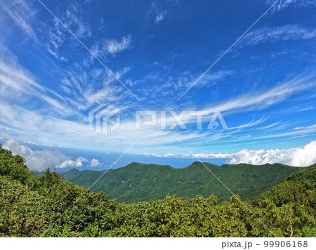 狩場山頂から東狩場方面の稜線と青空 99906168