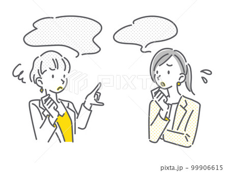 会話をする2人のビジネスウーマン　シンプルでお洒落な線画イラスト 99906615