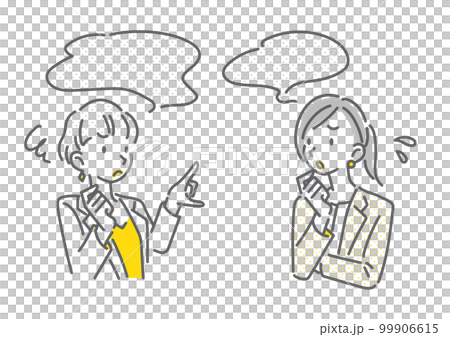 会話をする2人のビジネスウーマン　シンプルでお洒落な線画イラスト 99906615