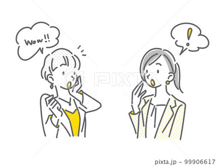 会話をする2人のビジネスウーマン　シンプルでお洒落な線画イラスト 99906617