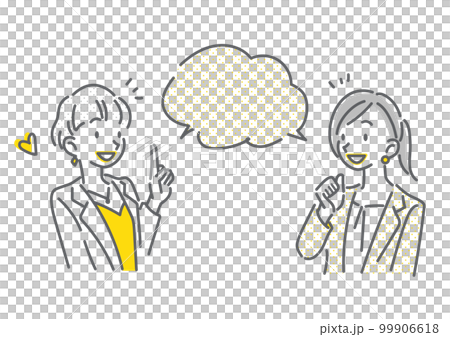 Two business women having a conversation Simple and stylish line drawing illustration 99906618