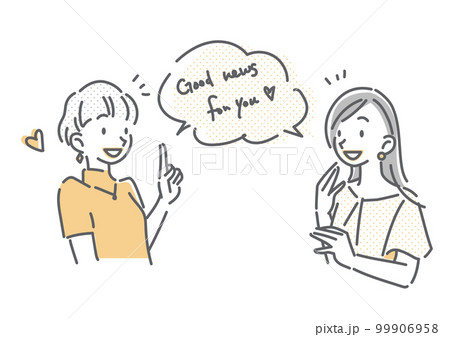 会話をする二人の若い女性　シンプルでお洒落な線画イラスト 99906958