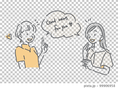 会話をする二人の若い女性　シンプルでお洒落な線画イラスト 99906958
