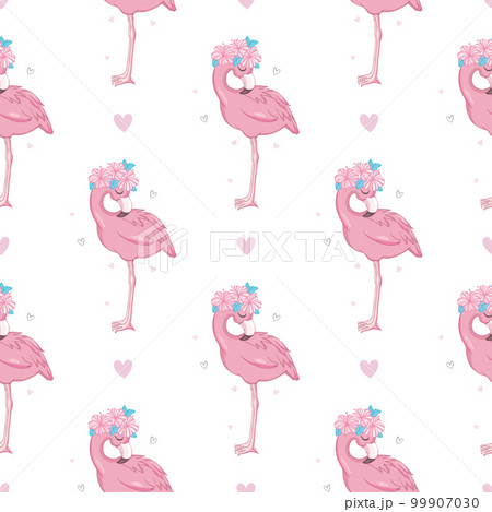 Flamingo Cute Seamless Pattern with prince or...のイラスト素材 [99907030] - PIXTA