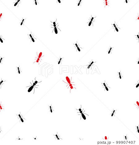 Ant trail silhouette seamless pattern, a path of insects in search of food. Black and red ants 99907407