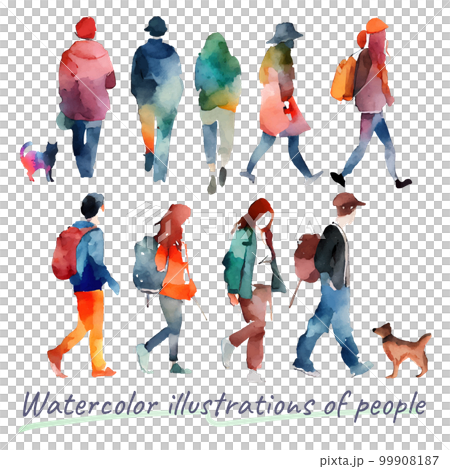 Illustration material: Watercolor illustration set of people in gentle colors 99908187