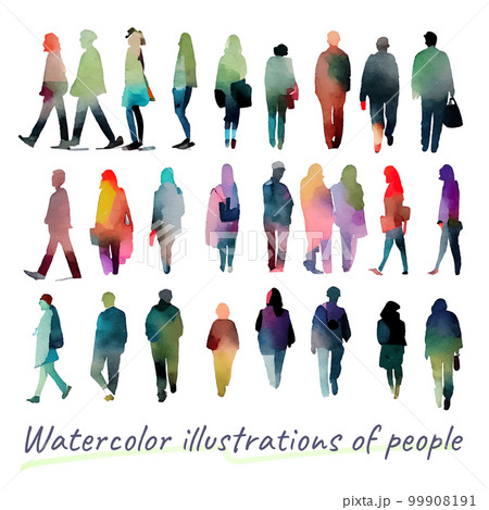 イラスト素材:優しい色彩の人々の水彩イラストセット のイラスト素材