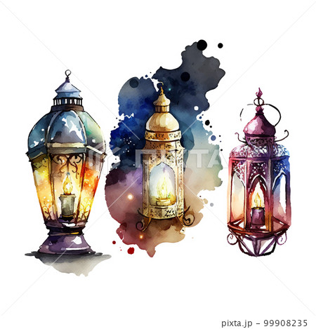 Ramadan Kareem islamic lantern watercolor illustration vector 99908235