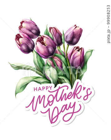 WaterColor Mother's day greeting card purple pink tulip illustration with flowers background for banners,Wallpaper, invitation, posters, brochure, voucher discount. WaterColor Mother's day greeting card purple pink tulip illustration with flowers background for banners,Wallpaper, invitation, posters, brochure, voucher discount. 99908253