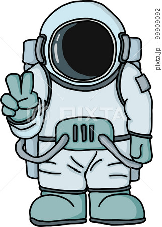 右手でピースサインを作る手描きの宇宙飛行士 99909092