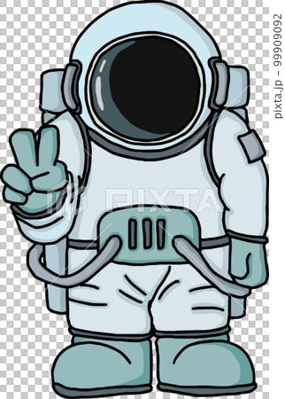 右手でピースサインを作る手描きの宇宙飛行士 99909092