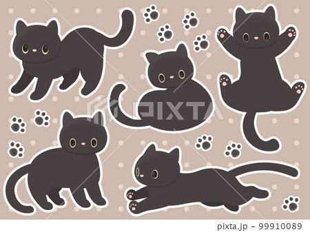 黒猫と足跡セット　白フチ 99910089