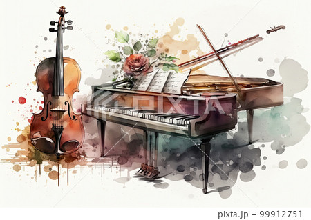 水彩画のピアノとバイオリンのイラスト素材 [99912751] - PIXTA
