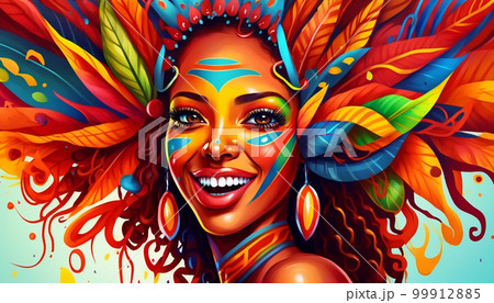 a girl in Brazil in a multi-colored costume for the carnival holiday .Generative AI a girl in Brazil in a multi-colored costume for the carnival holiday .Generative AI 99912885