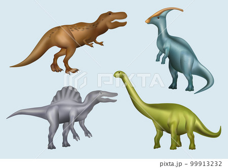 Realistic dinosaur. Mesozoic prehistory period wild big aggressive animals lizards brachiosaurs decent vector gigantic dinosaurs 99913232