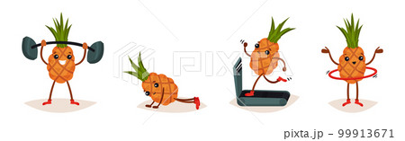Cute Pineapple Doing Sport and Physical Activity Vector Set 99913671