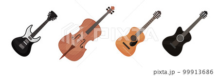 Musical Instrument with Stringed Guitar and Cello Vector Set 99913686