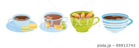 Autumn Hot Drinks in Cup on Saucer Vector Set Autumn Hot Drinks in Cup on Saucer Vector Set 99913743