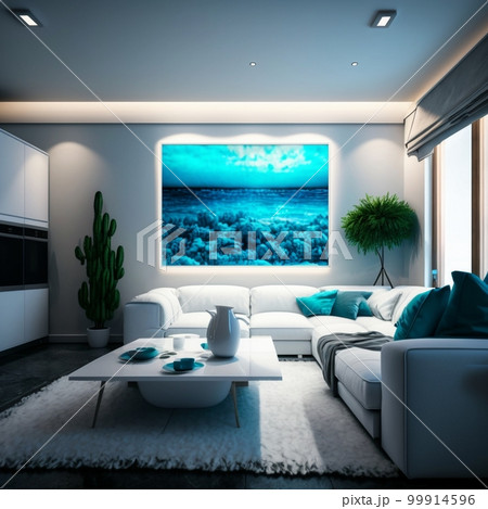 Coastal landscape with stone beach, water and hills 99914596