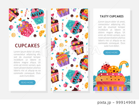 Tasty cupcakes landing page template with text. Confectionery, bakery shop, cafe promotion web banner vector 99914908