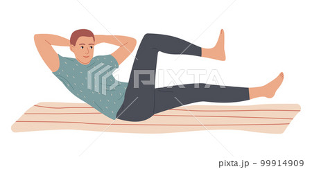 Man doing situps abs crunches at home. Man doing situps abs crunches at home. 99914909