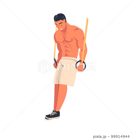 Crossfit Workout with Man Hanging on Gymnastics Rings Doing Physical Exercise Vector Illustration Crossfit Workout with Man Hanging on Gymnastics Rings Doing Physical Exercise Vector Illustration 99914944