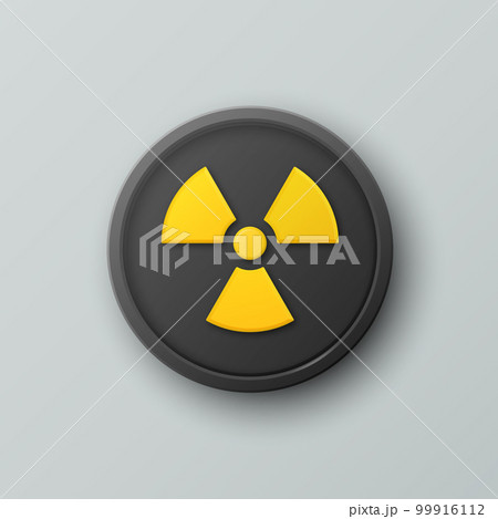 Vector 3d Realistic Round Yellow and Black Warning, Danger Nuclear Symbol Isolated. Radioactive Warning Sign, Pin Badge, Button. Design Template. Front, Top View 99916112