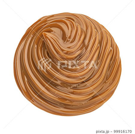 Melted caramel cream swirl isolated on white background, top view Melted caramel cream swirl isolated on white background, top view 99916170