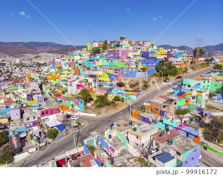 Colorful buildings in Cubitos district in Pachuca, Hidalgo state, Mexico. Grand Mural - the biggest Mural in the World Colorful buildings in Cubitos district in Pachuca, Hidalgo state, Mexico. Grand Mural - the biggest Mural in the World 99916172