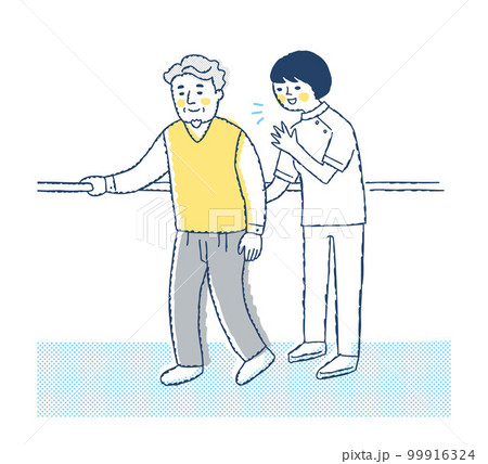 歩行訓練をするシニア男性と介助する女性 99916324