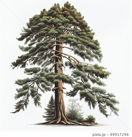 Realistic green tallest tree in the world sequoia on a white background - Vector 99917298