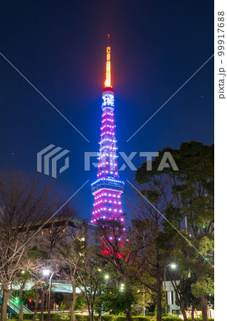 「東京都」インフィニティ・ダイヤモンドヴェールにライトアップした東京タワー 99917688