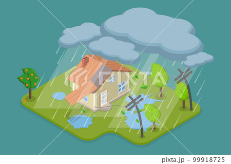 3D Isometric Flat Vector Conceptual Illustration of Thunderstorm and Natural Disaster 99918725