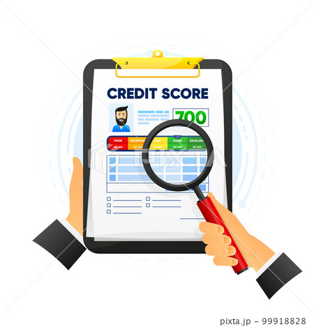 Credit score report in clipboard. Finance history. Business report concept. Credit rating. Vector illustration. 99918828